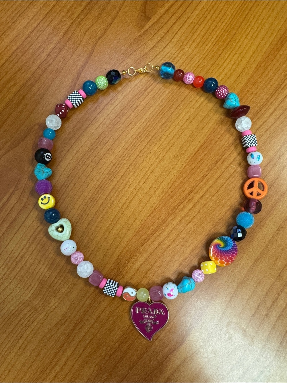 Multicolor Beaded Necklace with Heart Pendant